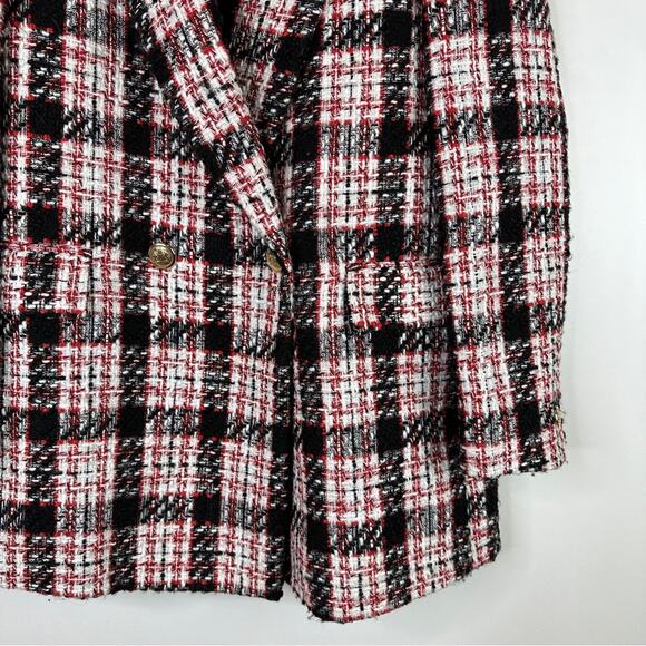 Zara Blogger Black Red Tweed Plaid Double Breasted Blazer. - Picture 13 of 16